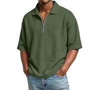 Camicia estiva a nido d'ape con collo a mezza manica tinta unita Top minimalista con colletto rovesciato Pullover traspirante estivo casual Tee Top ad asciugatura rapida Camicia vestibilità regolare