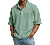 Camicia estiva a nido d'ape con collo a mezza manica tinta unita Top minimalista con tasche colletto rovesciato Pullover traspirante estate casual Tee Top Regular Fit Sport Comfort T-shirt, Verde
