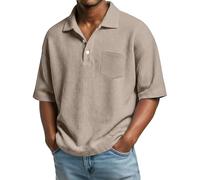 Camicia estiva a nido d'ape con collo a mezza manica tinta unita Top minimalista con tasche colletto rovesciato Pullover traspirante estate casual Tee Top Regular Fit Sport Comfort T-shirt, cachi, XXL