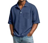 Camicia estiva a nido d'ape con collo a mezza manica tinta unita Top minimalista con tasche colletto rovesciato Pullover traspirante estate casual Tee Top Regular Fit Sport Comfort T-shirt, Marina