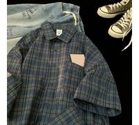 Camicia estiva a quadri alla moda vestibilit?? ampia per coppie uomo donna top e