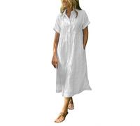 Camicia estiva Abiti da donna Casual con risvolto con bottone Maxi abito a maniche corte a righe Abito da vacanza allentato Plus Size Abiti premaman Leggero Fluido Ladies Beach Dress Per Outdoor Daily