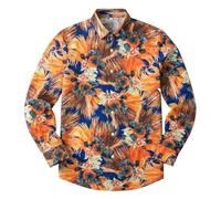 Camicia Estiva,Camicia a Maniche Lunghe con Stampa Floreale Ricamata e abbottonatura Nascosta, Ideale per Un Look Classico o Casual.