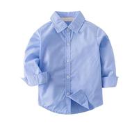 Camicia Estiva Classica a Maniche Lunghe per Bambini, vestibilità Solida, con Bottoni, Casual, co, con Risvolto, BU1., 2-3 Anni