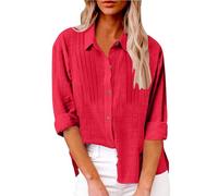 Camicia estiva da donna, in lino, casual, con bottoni, alla moda, a maniche lunghe, in cotone, con tasca per praticità, Rd3., M