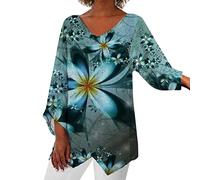 Camicia estiva da donna in lino, vestibilità ampia, maniche a 3/4, top a tunica con spacco laterale, maglietta elegante, disponibile in taglie forti per il massimo comfort, X2-D, L