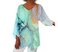 Camicia estiva da donna in lino, vestibilità ampia, maniche a 3/4, top a tunica con spacco laterale, maglietta elegante, disponibile in taglie forti per il massimo comfort, X2-e, S