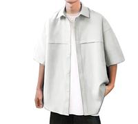 Camicia estiva da uomo, a maniche corte, da spiaggia, elegante, con bottoni, in lino, per il tempo libero, leggera, in tinta unita, da uomo, per il tempo libero, estiva, B bianco, M