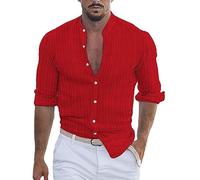 Camicia estiva da uomo a maniche lunghe, con bottoni, a righe, per il tempo libero, in cotone, traspirante, a maniche lunghe, leggera, con colletto alto, tinta unita, casual, per le vacanze, Colore