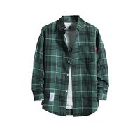 Camicia estiva da uomo, a maniche lunghe, vestibilità larga, sottile, a quadri, per attività all'aperto, vintage, a quadri, per il tempo libero, per l'Oktoberfest, comoda camicia da uomo, O verde, XXL