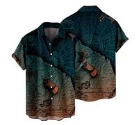 Camicia estiva da uomo, alla moda, per il tempo libero, digitale, con stampa a bottoni, casual, a maniche corte, Blu, S