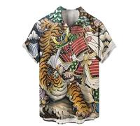 Camicia Estiva da Uomo Camicie con Risvolto con Stampa 3D del Drago retrò Camicie a Maniche Corte Button Down Comode Camicie da Spiaggia Casual hawaiane