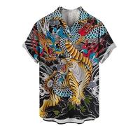 Camicia Estiva da Uomo Camicie con Risvolto con Stampa 3D del Drago retrò Camicie a Maniche Corte Button Down Comode Camicie da Spiaggia Casual hawaiane