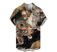 Camicia Estiva da Uomo Camicie con Risvolto con Stampa 3D del Drago retrò Camicie a Maniche Corte Button Down Comode Camicie da Spiaggia Casual hawaiane