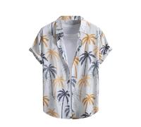 Camicia estiva da uomo con bottoni, casual, a maniche corte, leggera, con colletto, comoda, per vacanze, spiaggia, stampa hawaiana, 24 Bianco, L