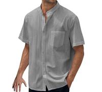 Camicia estiva da uomo in cotone e lino, a maniche corte, vestibilità regolare, casual, leggera, per vacanze e spiaggia