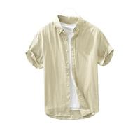 Camicia estiva da uomo in cotone ricamato, a maniche corte, con colletto rovesciato, camicia con bottoni, Khaki9, M