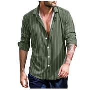 Camicia estiva da uomo, leggera, alla moda, a maniche lunghe, per il tempo libero, con colletto a risvolto, slim fit, classica, per la casa, le vacanze e per la strada, O verde dell'esercito, XL