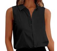 Camicia Estiva Donna,Blusa Donna Elegante Curvy Senza Maniche Colletto A Revers Camicetta Basic Tinta Unita da Lavoro Ufficio Leggero E Traspirante Canotta Blusa con Bottoni