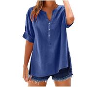 Camicia estiva in lino da donna, maglietta oversize da donna, camicetta mezza abbottonata in tinta unita con spacchi laterali, camicie da donna in diverse taglie, 7, XL