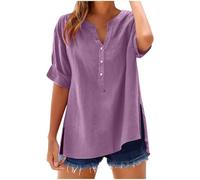 Camicia estiva in lino da donna, maglietta oversize da donna, camicetta mezza abbottonata in tinta unita con spacchi laterali, camicie da donna in diverse taglie, 4, S