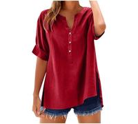 Camicia estiva in lino da donna, maglietta oversize da donna, camicetta mezza abbottonata in tinta unita con spacchi laterali, camicie da donna in diverse taglie, 2, 5XL