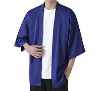 Camicia estiva maschile, kimono solido, mezza manica, elegante, senza spalline, maglia morbida, camicia da uomo, Blu, L
