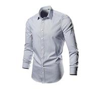 Camicia Estiva Uomo Camicia di Lino Uomo Camicia A Righe da Colore alla Moda Quattro Stagioni Taglie Forti (Navy M)