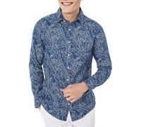 Camicia Fitted GANT Da Uomo Con Stampa Foglia Indigo 331945 Taglia Media NWT