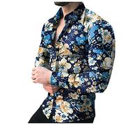 Camicia floreale da uomo casual button down manica lunga vintage stampa floreale camicia hawaiana Funky camicie casual button down camicie floreali colorate, Blu, XL