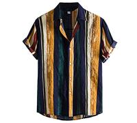 Camicia Floreale Hawaiana Uomo Manica Corta Funky Casual Hawaii Stampa Camicie Estate Spiaggia Vacanze Aloha Camicia Strisce Gialle M