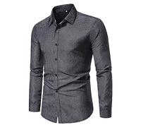 Camicia formale a maniche lunghe casual da uomo casual con risvolto autunnale camicia a maniche lunghe top cardigan camicetta da ufficio abbigliamento da lavoro morbido e confortevole, Nero , S
