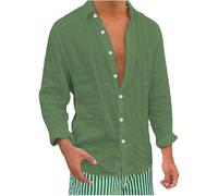 Camicia formale a maniche lunghe casual da uomo casual da spiaggia sciolta tinta unita cotone lino camicia a maniche lunghe camicetta da ufficio abbigliamento da lavoro morbido e confortevole, GN1., L