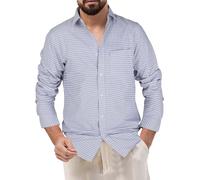 Camicia formale a maniche lunghe casual da uomo casual primavera e autunno bottoni con risvolto a righe camicia a maniche lunghe camicetta cardigan atletica sport abbigliamento da lavoro top, Azzurro