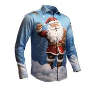 Camicia formale a maniche lunghe casual da uomo casual sciolto Natale Babbo Natale pupazzo di neve camicia a maniche lunghe camicetta da ufficio abbigliamento da lavoro morbido e confortevole, Blu, XL