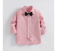 Camicia formale a maniche lunghe con colletto e papillon per ragazzi, stile da gentiluomo per accademia, festa, matrimonio, regalo per le vacanze, top classico 6Y,8Y,10Y,4Y,5Y,14Y,12YColore unicoPolie