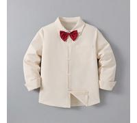 Camicia formale a maniche lunghe con colletto e papillon per ragazzi, stile gentleman per accademia, festa, matrimonio, regalo per le vacanze, top classico 6Y,8Y,10Y,4Y,5Y,14Y,12YGraficoPoliestere