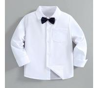 Camicia formale a maniche lunghe con colletto e papillon per ragazzi, stile gentleman per accademia, festa, matrimonio, regalo per le vacanze, top classico 6Y,8Y,10Y,4Y,5Y,14Y,12YColore unicoPoliester