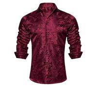 Camicia formale a maniche lunghe da uomo casual allentata stampata a maniche lunghe camicia sportiva sportiva da lavoro top, vino, S