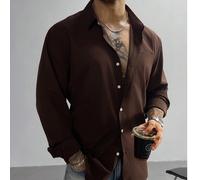 Camicia formale a maniche lunghe da uomo, colore marrone tinta unita, design con bottoni, adatta per matrimoni, ufficio, occasioni formali, feste, che esalta uno stile classico da gentiluomo, un regal