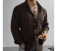 Camicia formale a maniche lunghe da uomo, colore marrone tinta unita, design con bottoni, adatta per matrimoni, ufficio, occasioni formali, feste, che esalta uno stile classico da gentiluomo, un regal
