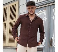 Camicia formale a maniche lunghe da uomo, colore marrone tinta unita, design con bottoni, adatta per matrimoni, ufficio, occasioni formali, feste, che esalta uno stile classico da gentiluomo, un regal