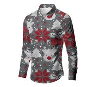 Camicia formale a maniche lunghe da uomo da uomo primavera autunno inverno e Natale stampa 3D confortevole personalità moda versatile tempo libero stampa completa giù maniche lunghe atletica sport