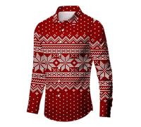 Camicia formale a maniche lunghe da uomo da uomo primavera autunno inverno e Natale stampa 3D confortevole personalità moda versatile tempo libero stampa completa giù maniche lunghe atletica sport