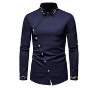 Camicia formale a maniche lunghe da uomo da uomo ricamata asimmetrica a maniche lunghe in denim occidentale per atletica sportiva da lavoro top, Marina Militare, L