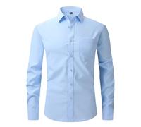 Camicia formale a maniche lunghe per uomo da uomo casual moda tinta unita tasca risvolto da lavoro camicia a maniche lunghe atletica sportiva abbigliamento da lavoro top, Azzurro, S