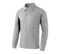 Camicia formale da uomo tinta unita da uomo casual a quadri con risvolto a bottoni a maniche lunghe top cardigan camicetta da ufficio abbigliamento da lavoro morbido e confortevole, Grigio, L