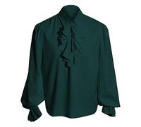 Camicia gotica da uomo, a maniche lunghe, a sbuffo, medievale, con volant, costume da steampunk, pirati, cosplay, oversize, a maniche lunghe, tinta unita, con lacci, O verde, XXL