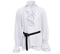 Camicia gotica da uomo retrò vittoriana medievale con volant e maniche a sbuffo, camicia pirata steampunk in misto canapa per tutti i giorni e all'aperto, nera (2XL bianco)