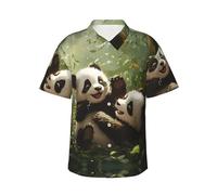 Camicia Hawaiana a Maniche Corte con Stampa Panda Rossa, Camicia da Uomo Casual ed Estiva per Feste in Piscina